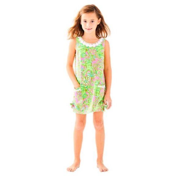 Lilly Pulitzer x Jane Goodall Girls Green Pink Shift Dress, Size 12/14 (XL) - Picture 1 of 5